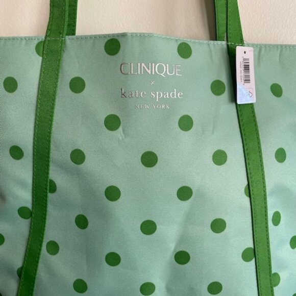 CLINIQUE X KATE SPADE Limited Edition Green Polka Dot Tote - Picture 10 of 16